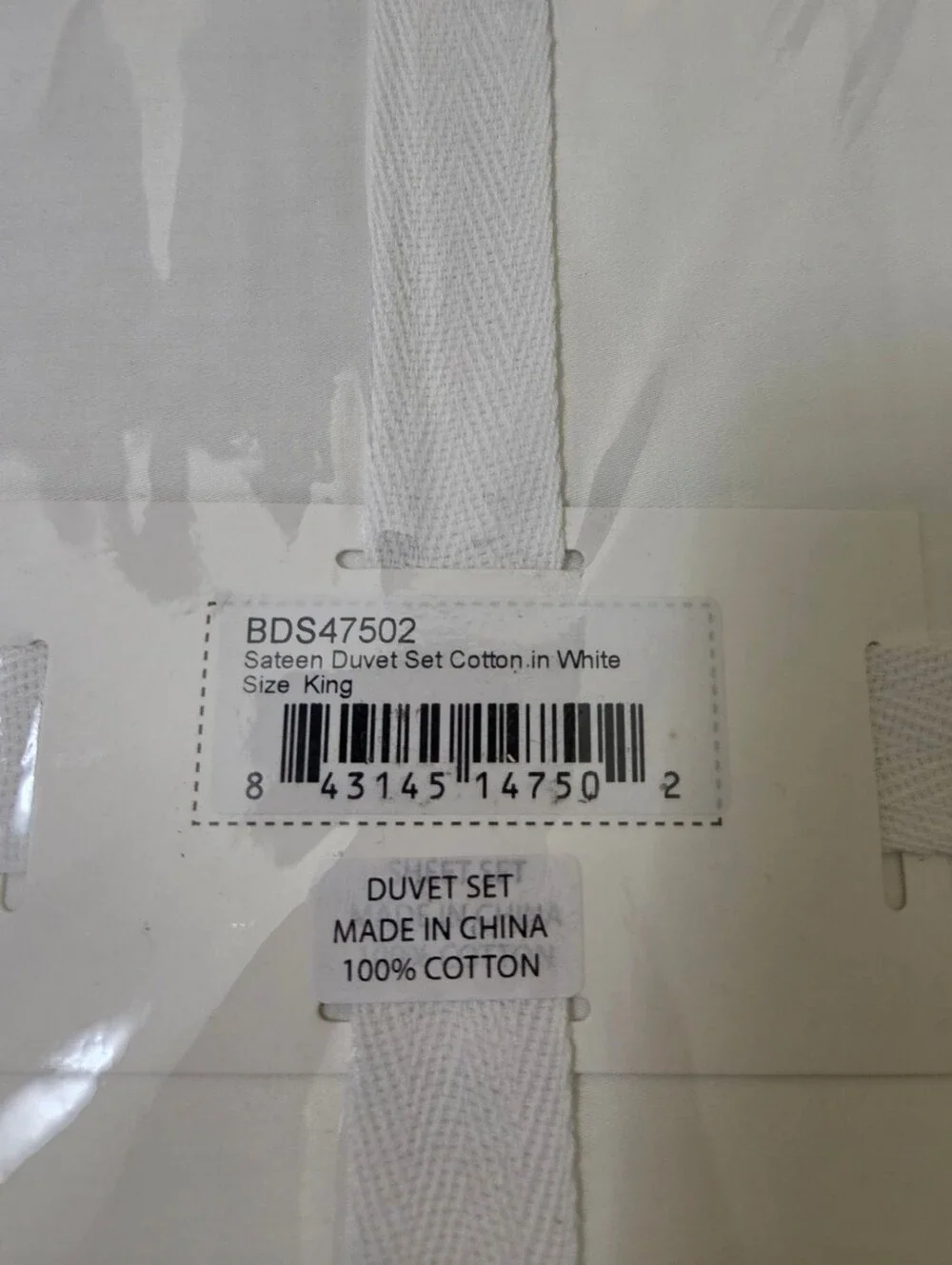 Spring+Mercer 100% Cotton Sateen Duvet Cover Set King White Bedding Cottage Chic